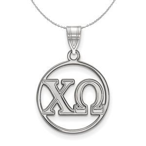 Sterling Silver Chi Omega Small Circle Pendant Necklace - 20 Inch